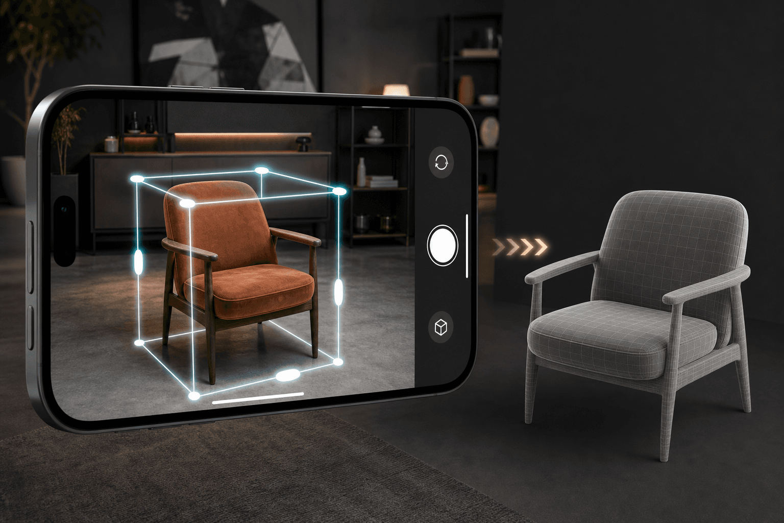 AR Capture scanning a lounge chair and converting it into a detailed three-dimensional model